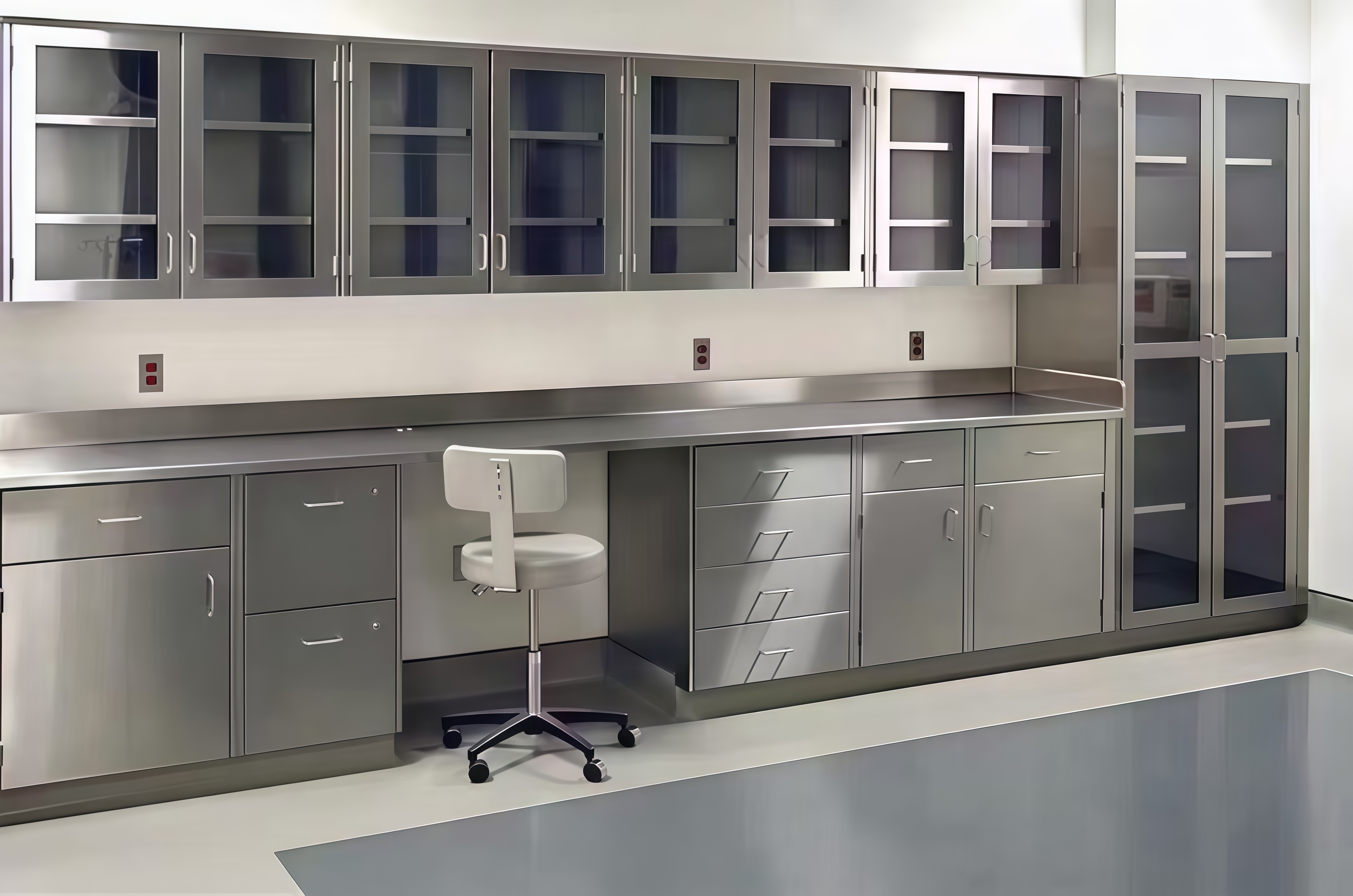 Custom Stainless Steel Workbench Chemical Resistant Stainless Work Table With Reagent Storage Cabinet