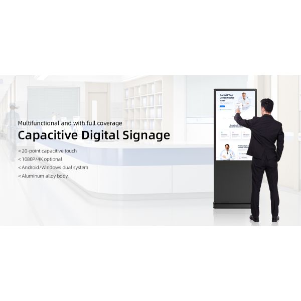 32 Inch Vertical Floor Standing Touch Screen Digital Signage Kiosk Capacitive 4K UHD Android Commercial