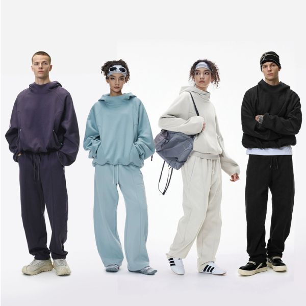 Winter Men's Unisex Hooded Sweater Pants Set 3D Pattern Heat-Transfer Printing Breathable 340g Knitted Flannel Fabric