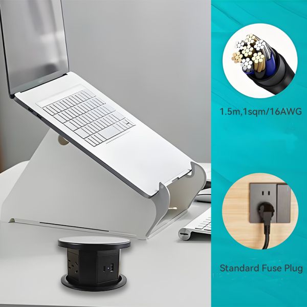 Countertop Retractable Power Socket Outlet Waterproof IP65 15W QI Wireless Charger