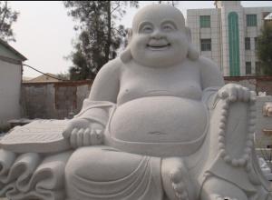 China Chinese Happy Laugh Buddha White Carved Sitting Buddha Sculpture on sale