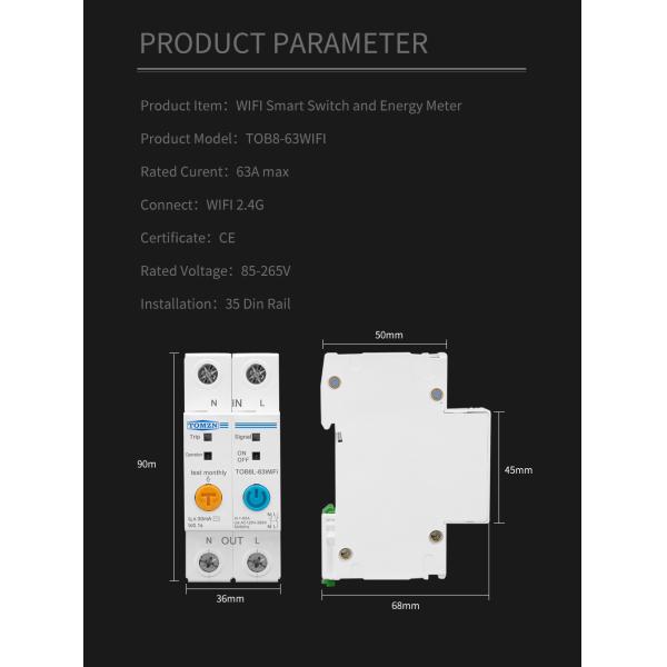 Intelligent WIFI Circuit Breaker with 2Poles 63A