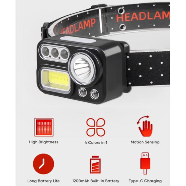 4 Colors in 1 LED Headlamp 500 Lumens Super Bright Motion Sensor Head Lamp