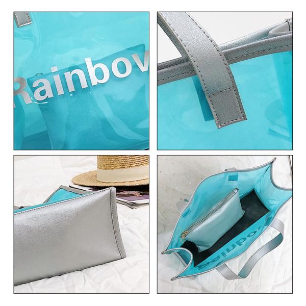 Handle Zipper Lock Cosmetic Pvc Bag With k, beach Bag Chain handle Handbag beach tote bag, jelly tote bag candy ha