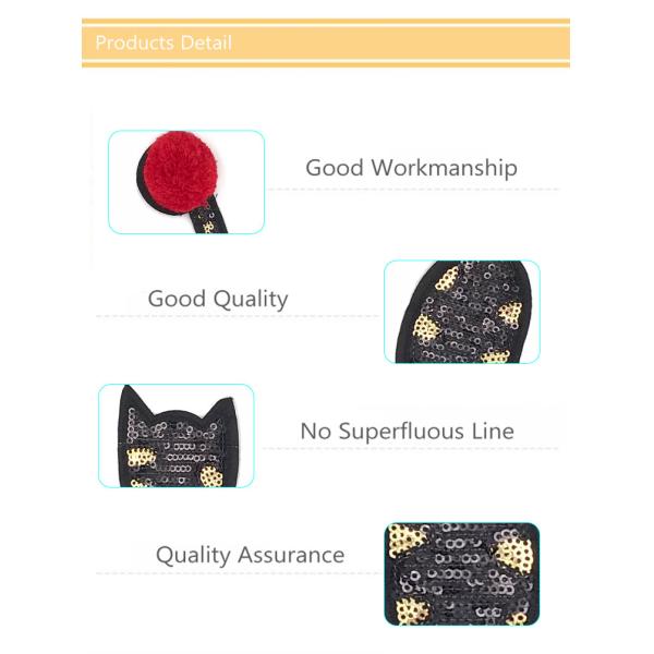 Small Cute Cat Custom Chenille Patches Eco Friendly Black Color With Various Material