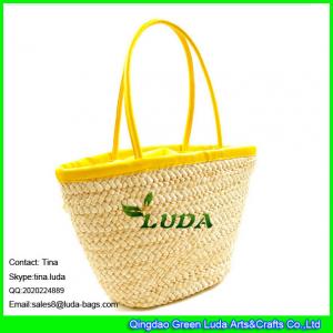 Wholesale LUDA light yellow genuine leather handbags cornhusk straw beach bag sets from china suppliers