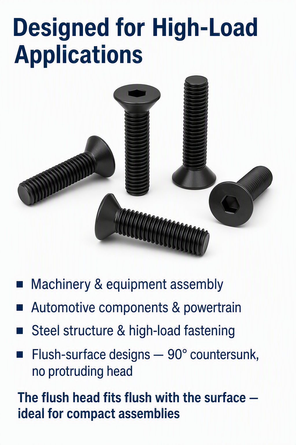 Class 10.9 black countersunk head hexagon socket head screws M2/M3/M4/M5 flat head screws and bolts M6/M8/M10/M12