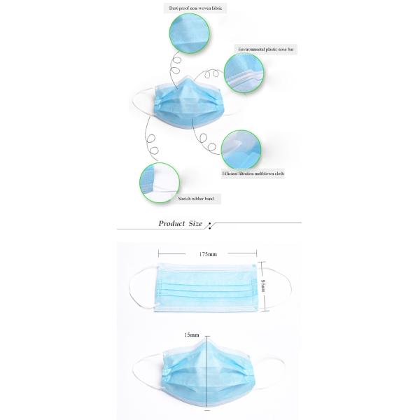 Disposable Blue Earloop Face Mask , Odorless Disposable Protective Mask