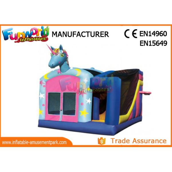 Rainbow Inflatable Bounce Houses For Children , Inflatable Unicorn Bouncing Castle
