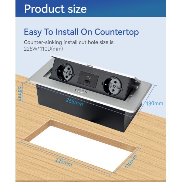 Modern Damped Pop Up Socket Box 20W USB Desk Plug Alloy faceplate