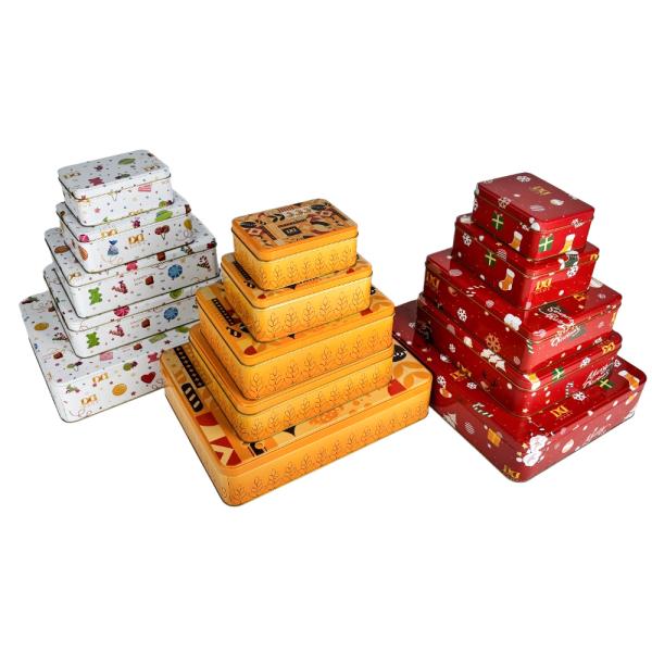DADI Square Metal Fancy Biscuit Tin Box For Chocolate Candy Packaging 5 Pack Tin Can