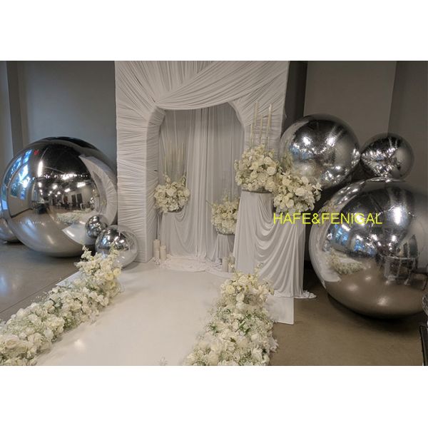 Wedding Decor Inflatable Silver PVC Metallic Orb With D-Ring Suspension Points
