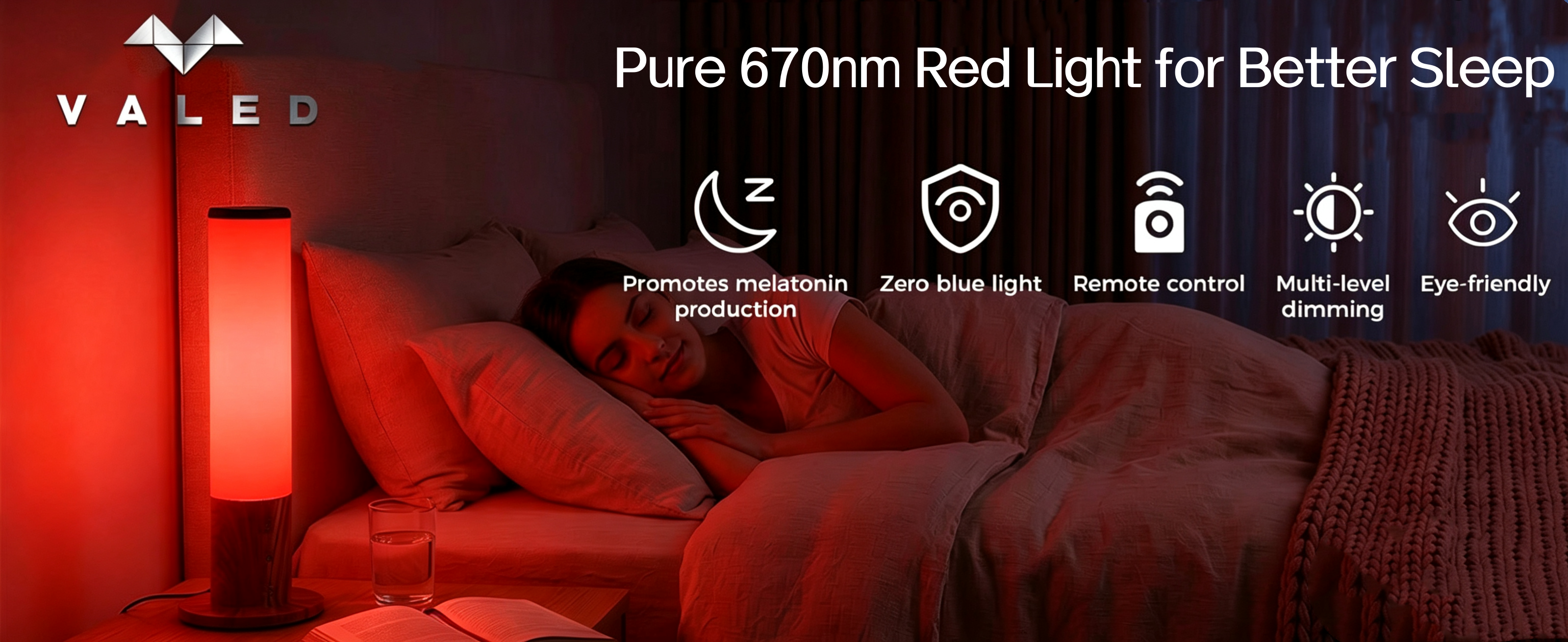 670nm Red Light Sleep Lamp with Dimmable Brightness and Timer Function for Comfortable Sleep