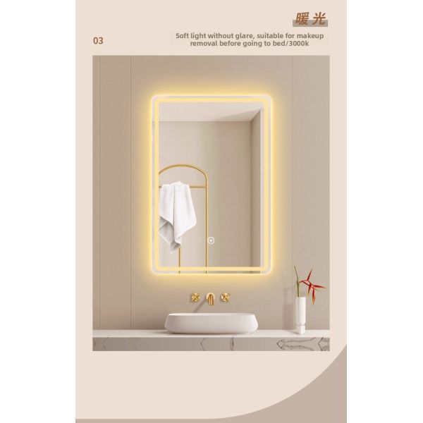 Luxury LED Rectangular Mirror Vertical Wall Mount Design Touch Switch Hot Seller Suitable for Hotel Elegant Modern Design