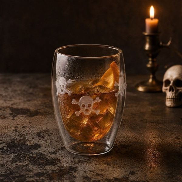 Double Walled Glass Coffee Cup Borosilicate Outer Stripe Glass For Drinking Coffee Tea