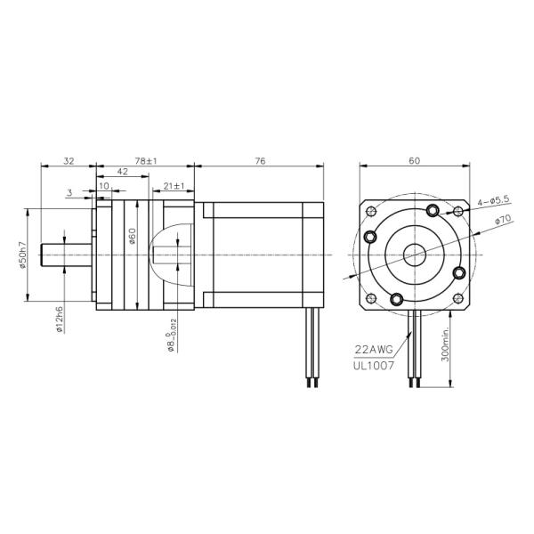 Geared Stepper Motor Single Shaft 264oz In 1.89N . M , Nema 23 stepper motor gear reducer