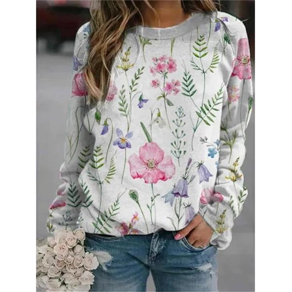 Women'S Floral Sublimation Print Sweater Loose Vintage FLower Graphic Pullover Tops