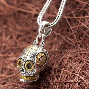 Wholesale Men and Women Sterling Silver Necklace with Two Tone Skull Pendant(XH052035W) from china suppliers