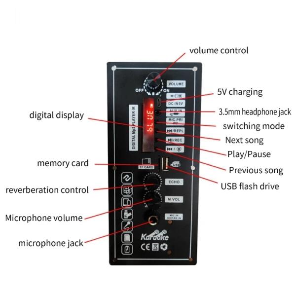 10W 20W Power Bluetooth Compatible Rechargeable Lithium Battery Amplifier Board with MP3 Player and Microphone