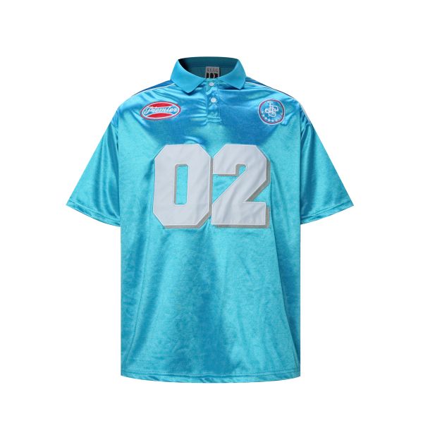 Custom 100% Polyester Woven ODM Baseball Short Sleeve Sky Blue Embroidered Breathable Reflective Hip Hop Street Dance T-shirt