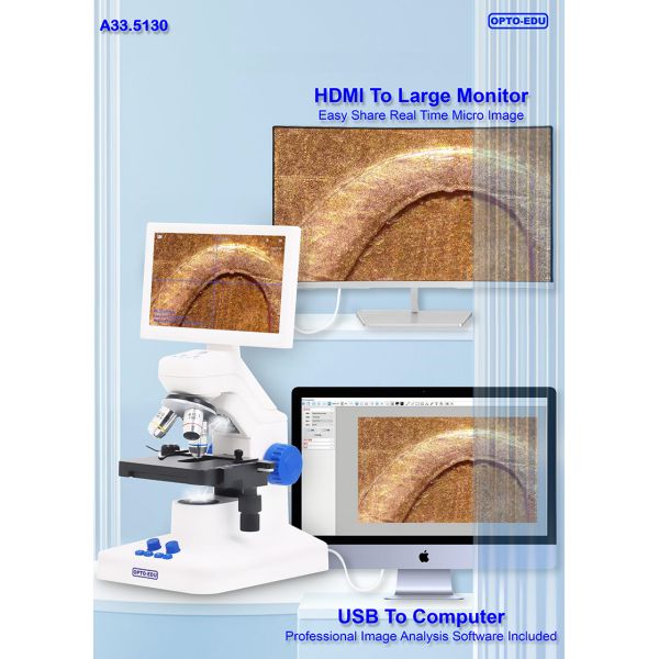 OPTO-EDU A33.5130 7'' LCD Microscope 8MP Camera 1080p Video HDMI/WiFi/USB Portable Design