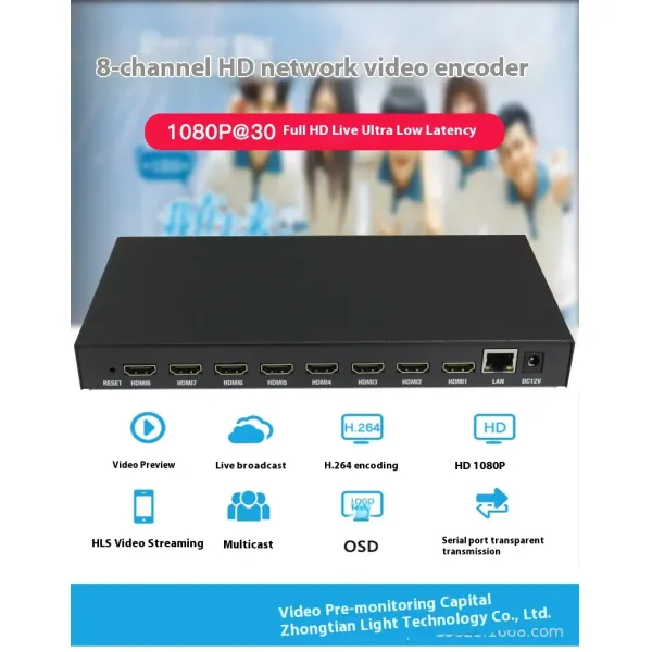 8 Channel HD Video Encoder Multi Protocol Streaming Hotel TV System For Live Broadcasting