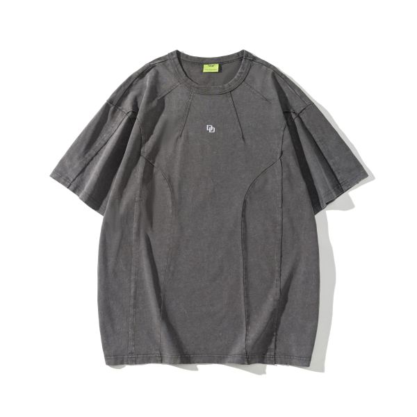 320g 100% Cotton Knitted Oversized Blank Vintage Embroidered Letter Pattern Breathable O-Neck Washable Short Men's T-Shirt