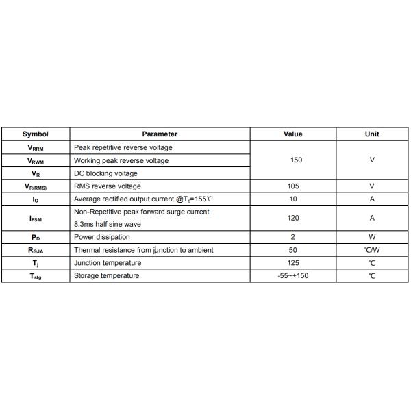 MBR10150CT Schottky Bridge Rectifier TO-220-3L Plastic Encapsulated Diodes