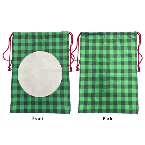 Sublimation Christmas Blanks Santa Sack Drawstring Buffalo Plaid Linen Sublimation Christmas Sacks