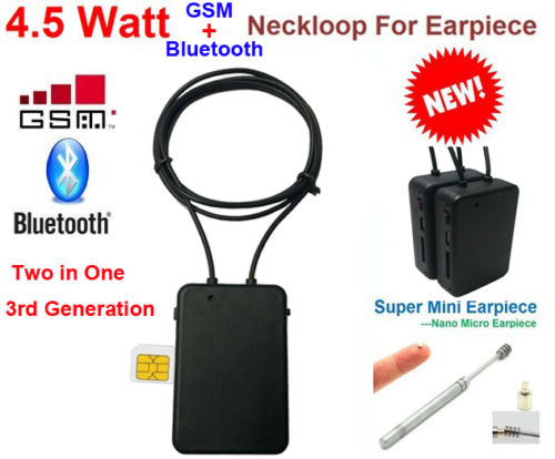 4.5 Watt Powerful GSM Box Neckloop with Black Megntic mini micro earpiec Spy Wireless GSM Locket With Nano Earpiece Set