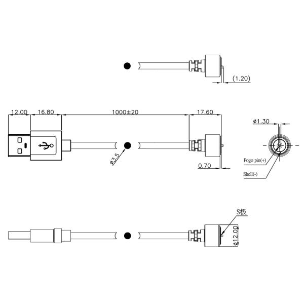 Round Wmagnetic Power Cable Connectors For Guard Tour Patrol Device