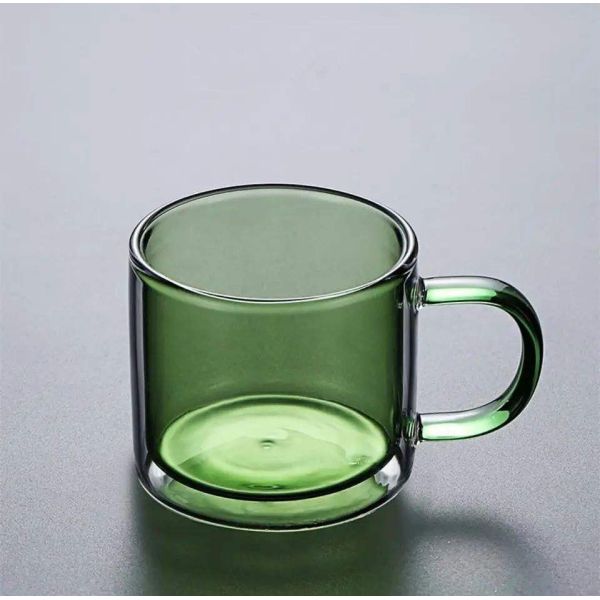 250ML Capacity Double Wall Glass Mug With Handle Coffee Cups Double Layer Reusable
