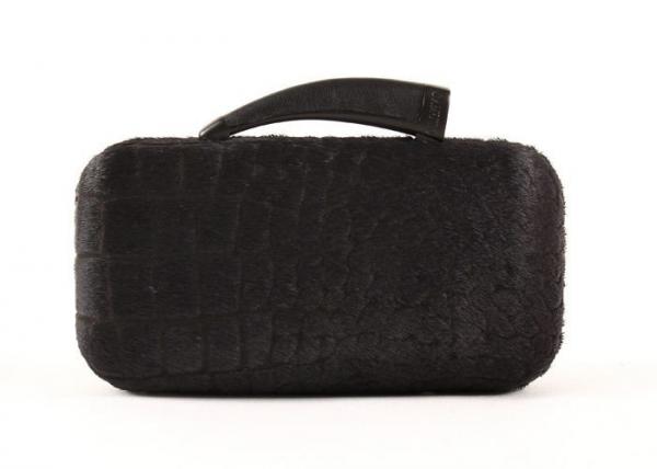 Quality Metal Case Black Evening Clutch Bag , Horse Hair Designer Leather Evening Bags for sale