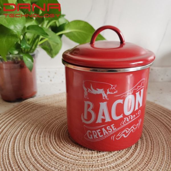 Daily Classical 1.5L Enamel Container Featuring Fine Mesh Strainer Designed for Bacon Grease Filtering
