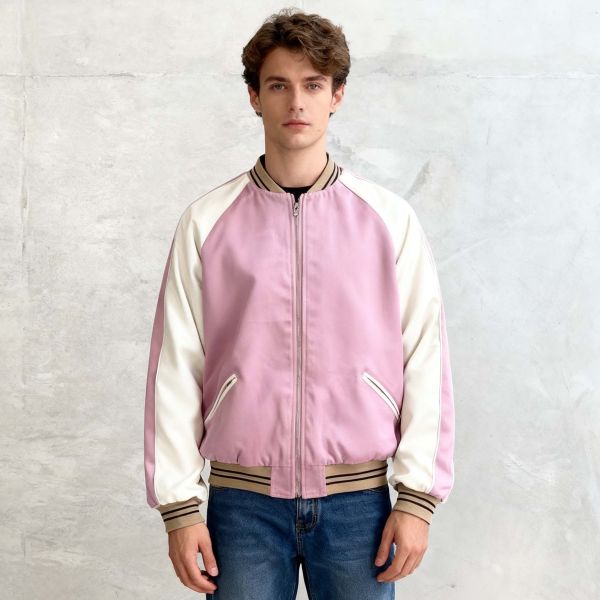 Wholesale Custom Embroidery logo Satin Bomber Jacket for Men Sports Letter V-neck Reversible Varsity Baseball Jersey Jacket
