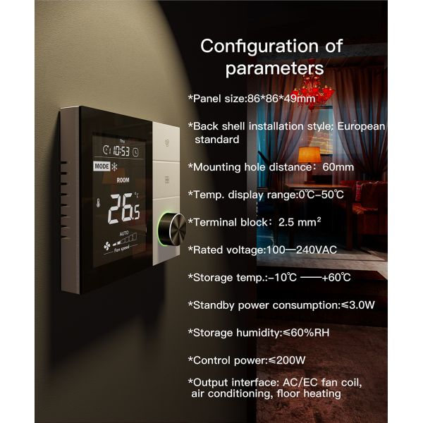 Knob Touch Button Fan Coil Unit FCU Thermostat HVAC System WIFI Tuya Smart Remote Controller