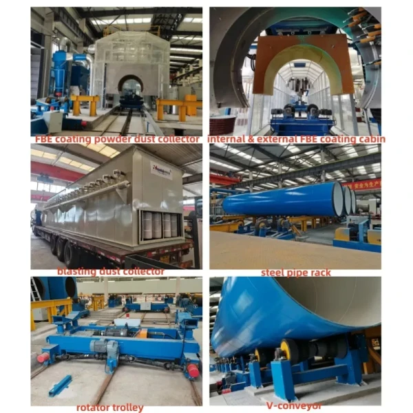 3LPE Coating Pipe Production Line with High Voltage Electrostatic Spray Gun PLC Automatic Control and SA2.5 Clean Level