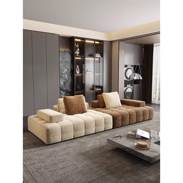 Custom Convertible Reclining Full Sponge Filled Fabric Corner Sofa Set Vacuum Compressed Packing Frameless Living Room