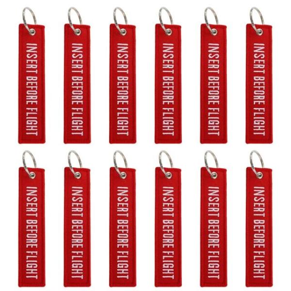 Small ODM Flight Tag Keychain Custom Portable Red Embroidered Bulk Packaging