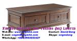 Rubber wood walnut color drawer style retro square coffee table