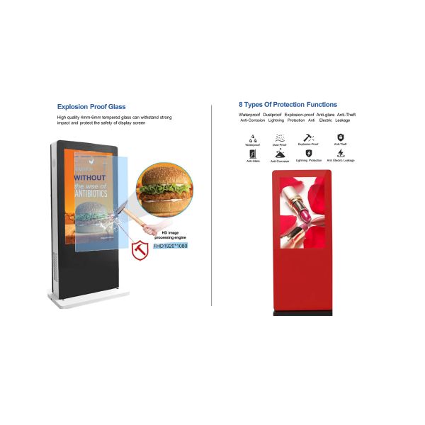 Customizable 65-Inch Outdoor Floor Standing Digital Poster Kiosk LCD Waterproof 10-Point Touch Sunlight Readable Shopping Mall
