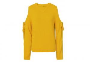 Wholesale Bright Yellow Lace Up Womens Knit Pullover Sweater Off Shoulder Top from china suppliers