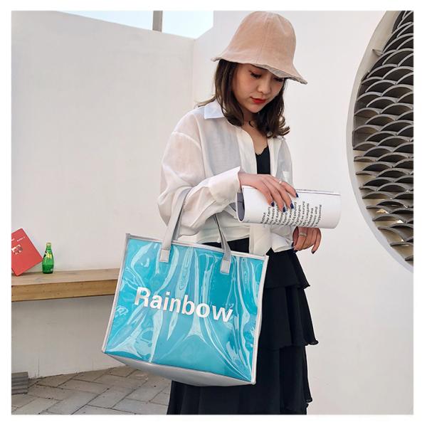 Handle Zipper Lock Cosmetic Pvc Bag With k, beach Bag Chain handle Handbag beach tote bag, jelly tote bag candy ha