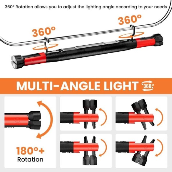 LED Magnetic Tape Double Hook Foldable Rotating Work Lamp Outdoor COB Flashlight Charging Long-lasting Emergency Light