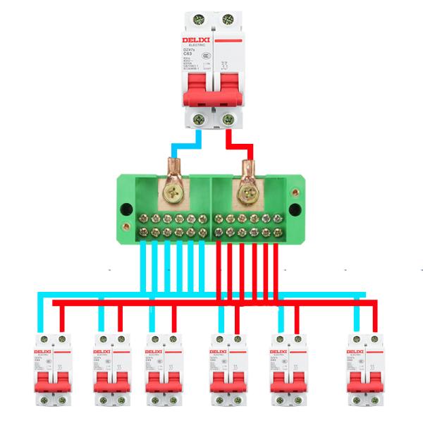 2 in 8 out Electrical Terminal Blocks Splitter Power Source Wiring Distribution Connectors