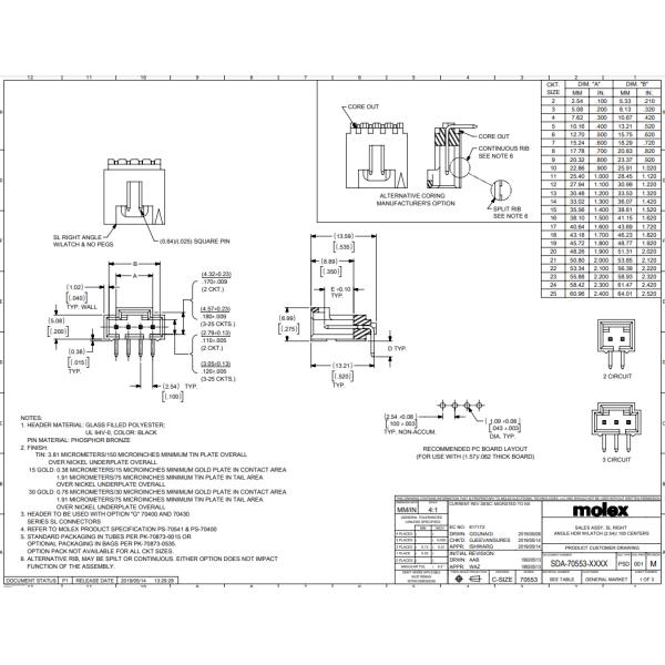 70553-0006 Connector Header Through Hole Right Angle 7 position 0.100"
