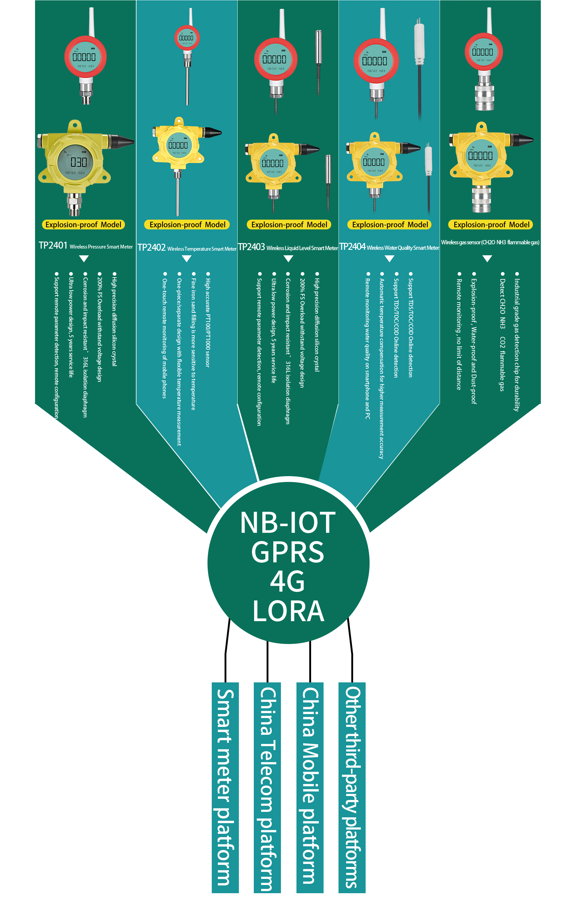 Smart Wireless Temperature Transmitter Sensor With Nb Iot 4G Lora Communication Ip66 Waterproof