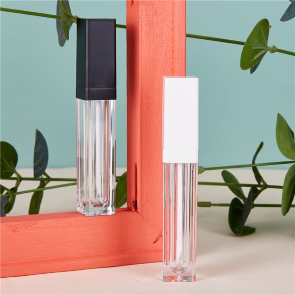 7ml Slim White Black Square Plastic Empty Lip Gloss Tube Cosmetic Container