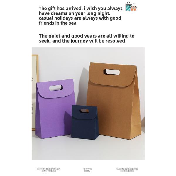 Wholesale Customizable Candy Kraft Paper Bag Solid Color Flip Cover Handbag with LOGO Gift Paper Bag