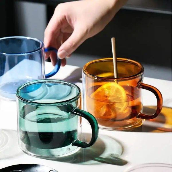 250ML Capacity Double Wall Glass Mug With Handle Coffee Cups Double Layer Reusable